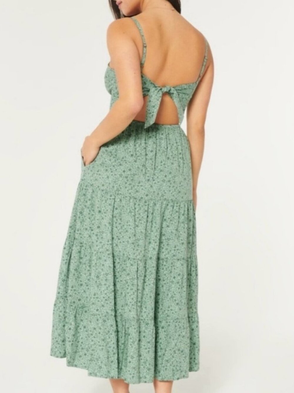 Green Floral Maxi Dress - Hollister - Tie Back - Picture 3 of 7